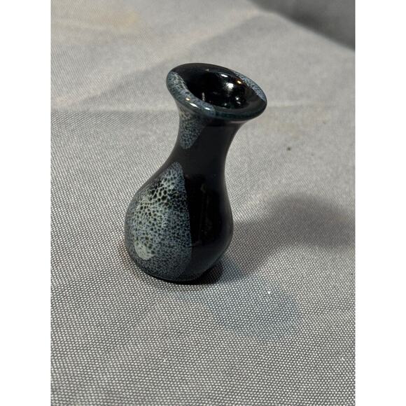 Vintage 2" Mini Handmade Vase Blue Silver Drip Glaze Handmade Collectible - Picture 2 of 8